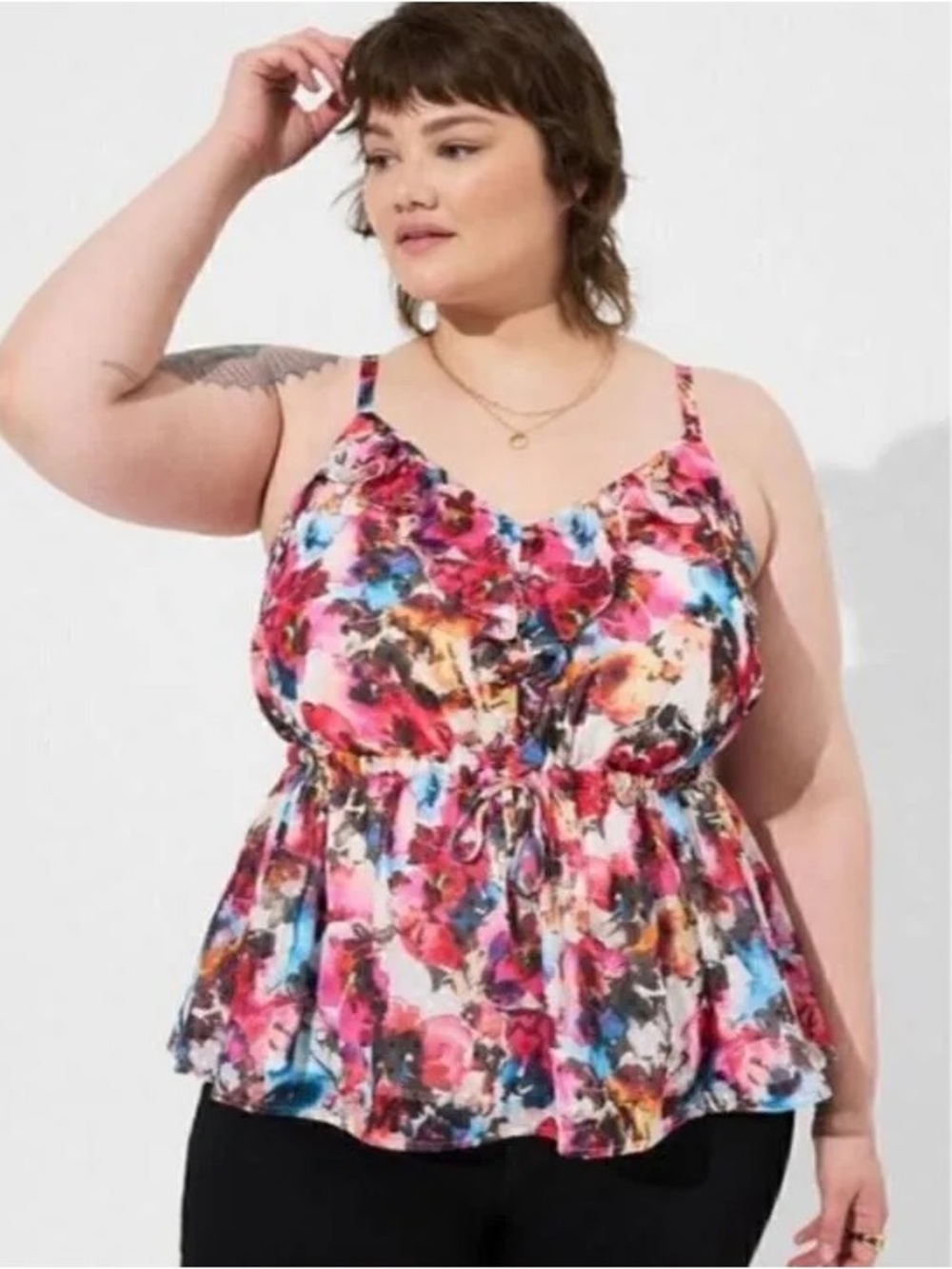 Torrid Floral Ruffle Tie-Waist Pink Women's Tank Top Size 5
